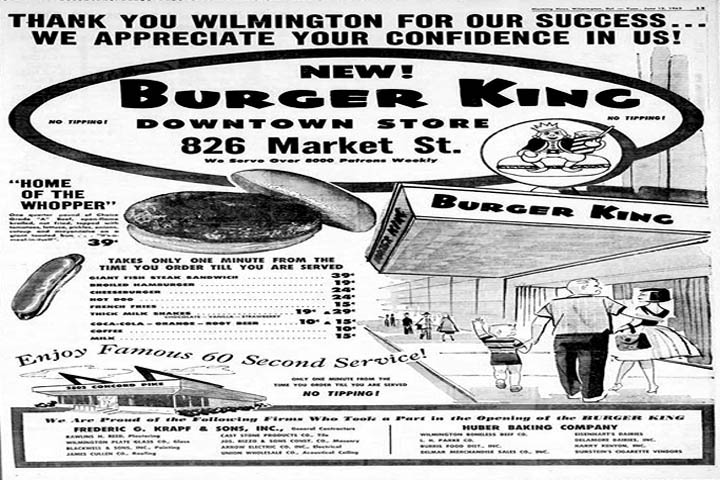 8th and Market Street Burger King Grand Opening Ad in Wilmington Delaware Morning News pg 13 June 12 1962 