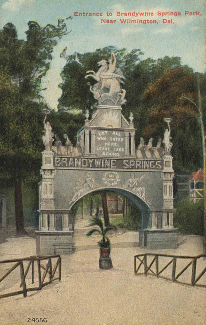 BRANDYWINE SPRINGS ENTRANCE POSTCARD 1911