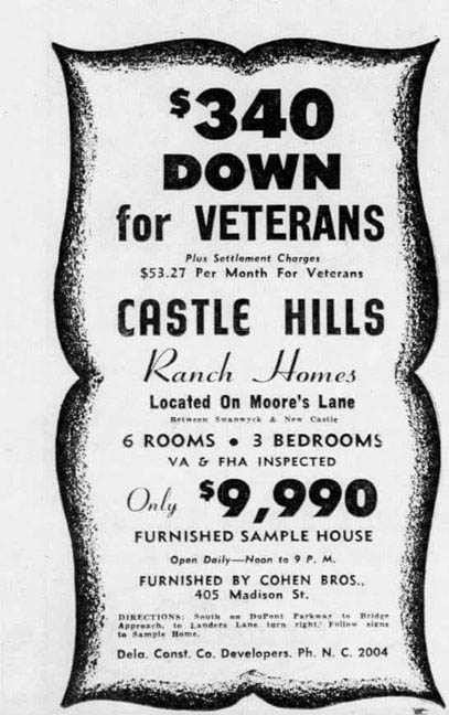 CASTLE HILLS IN NEW CASTLE DE NEW HOME AD CIRCA 1960s