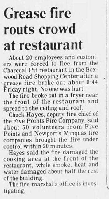 CHARCOAL PIT MARYLAND AVE April 2ND 1982 FIRE ARTICLE IN NJ