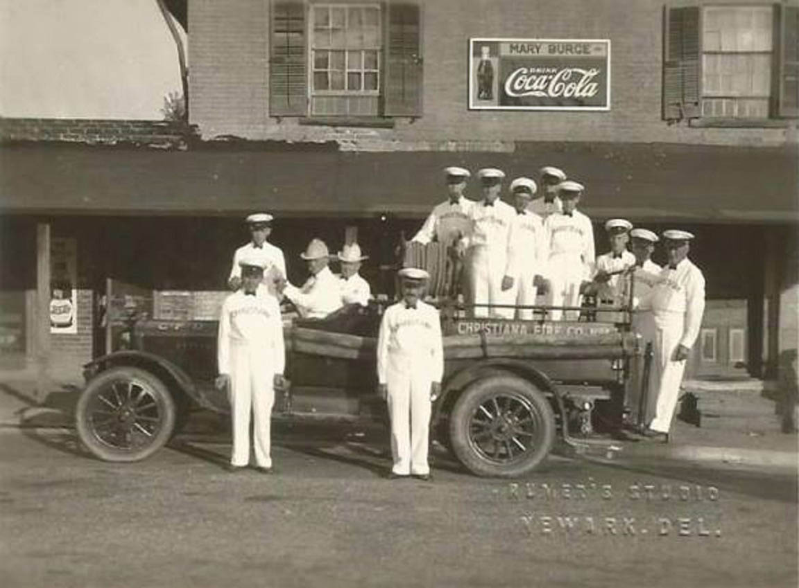 Christiana Fire Company out front of Mary Burge General Store in Newark DE circa 1930