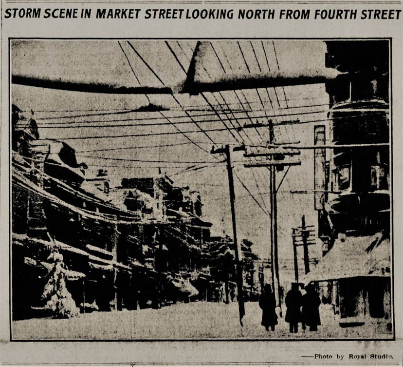 Christmas Blizzard along Market Street in WILM DE December of 1909