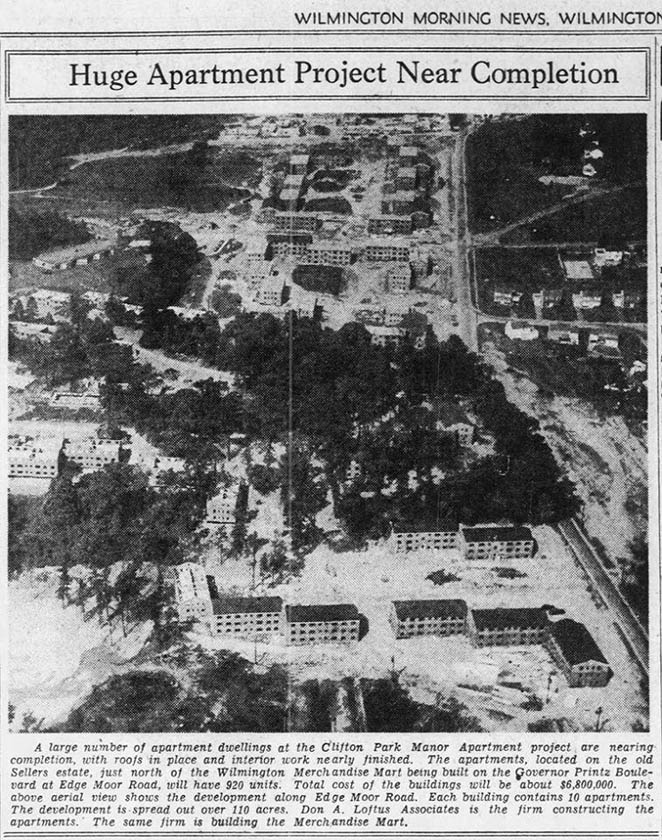 Clifton Park Apartments behind Merchandise Mart in Wilmington DE circa 1950s