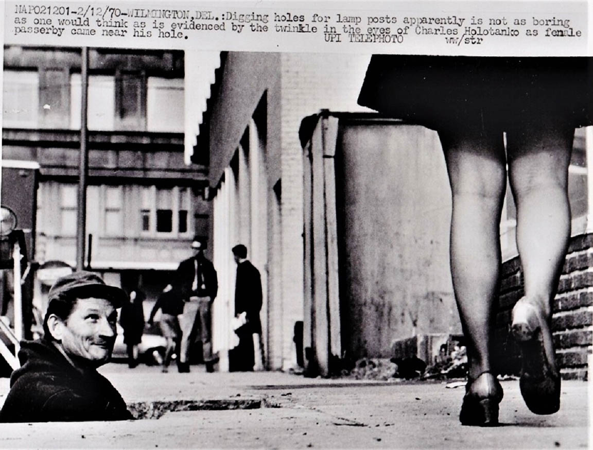 Construction worker watching the ladies walk by in Wilmington DE 1970