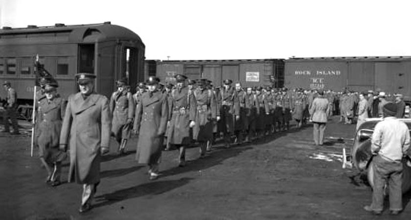 DELAWARE First Coast Artillery Army unit marching in WWII
