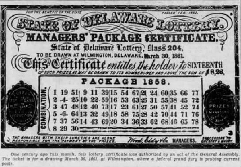 Delaware Lottery ticket for 3-30-1858 