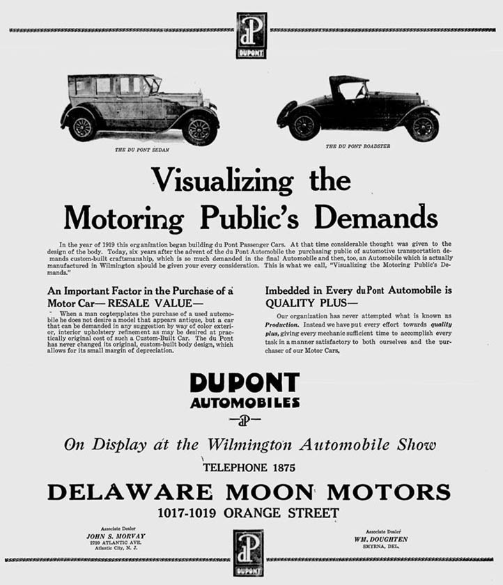DELAWARE MOON MOTORS OLD AD IN WILMINGTON DE 1920s