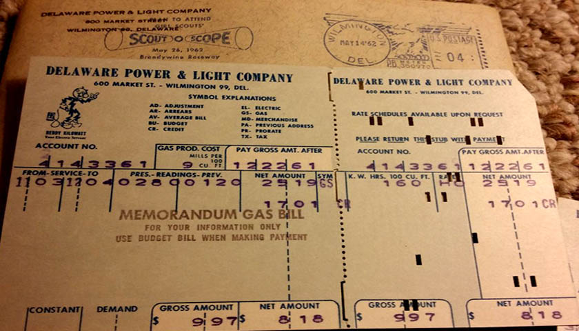 Delmarva Power and Light Bill in Wilmington DE from 1962