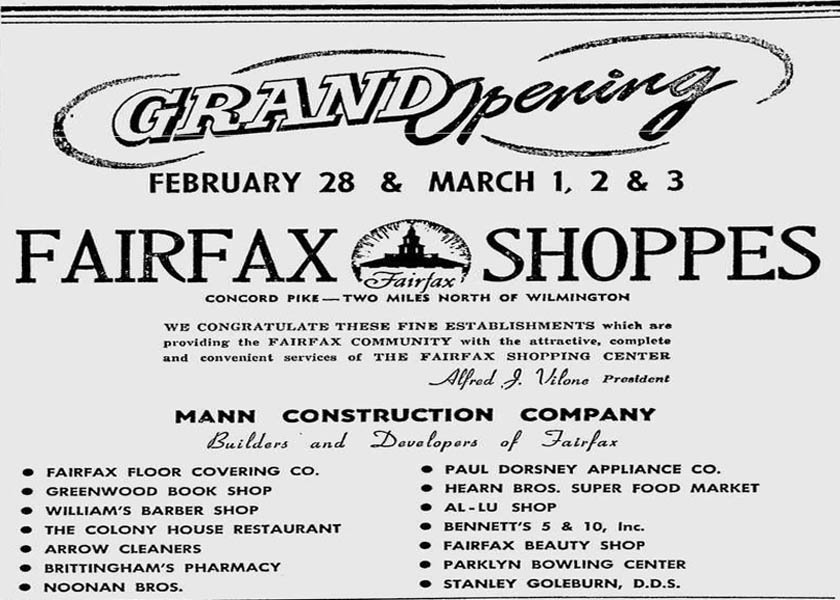 FAIRFAX SHOPPING CENTER FIRST ADVERTISEMENT IN WILMINGTON DE 2-28-1951