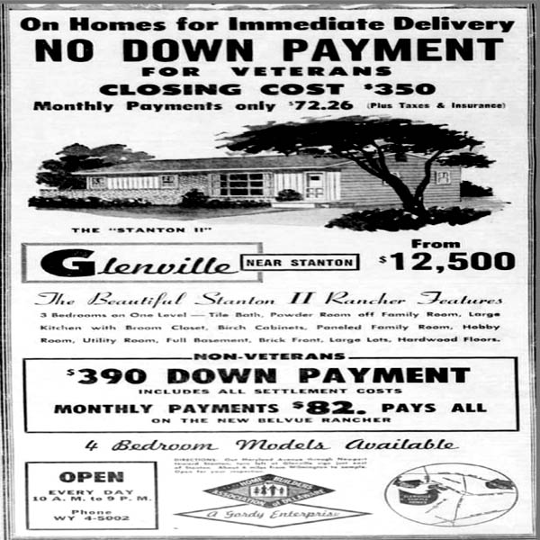 GLENVILLE DELAWARE NEW HOUSE ADVERTISEMENT IN 1958