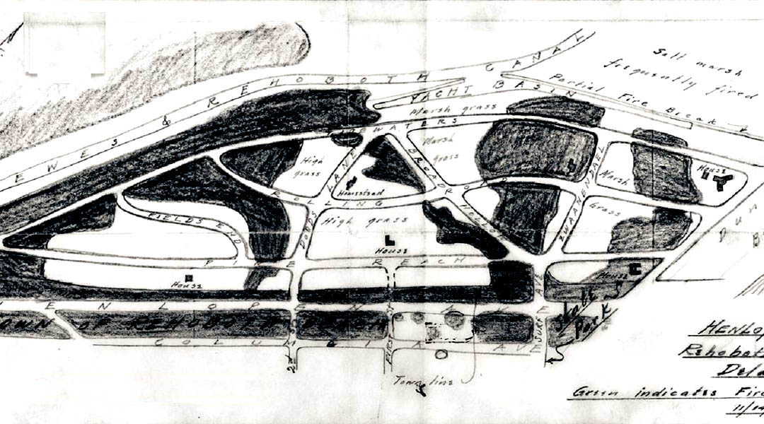Henlopen Acres Delaware hand-drawn map in 1936