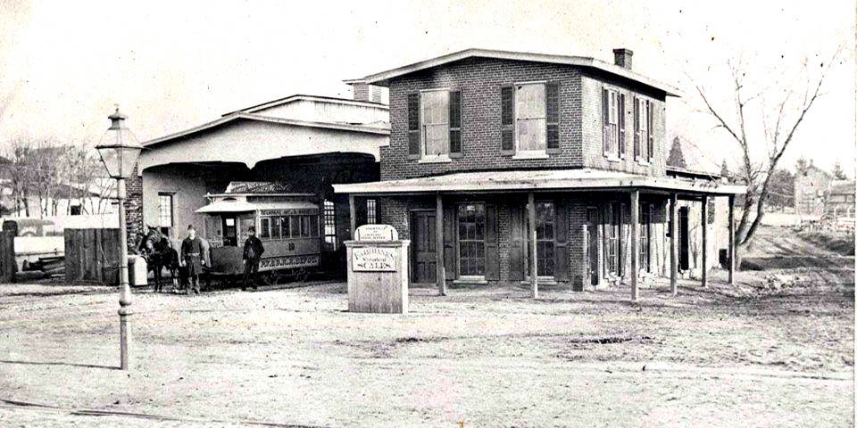 Horse drawn trolley at the Wilmington City Railway Depot in Wilmington Delaware 1878