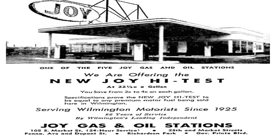 JOY GAS STATIONS AD IN WILMINGTON DELAWARE CIRCA