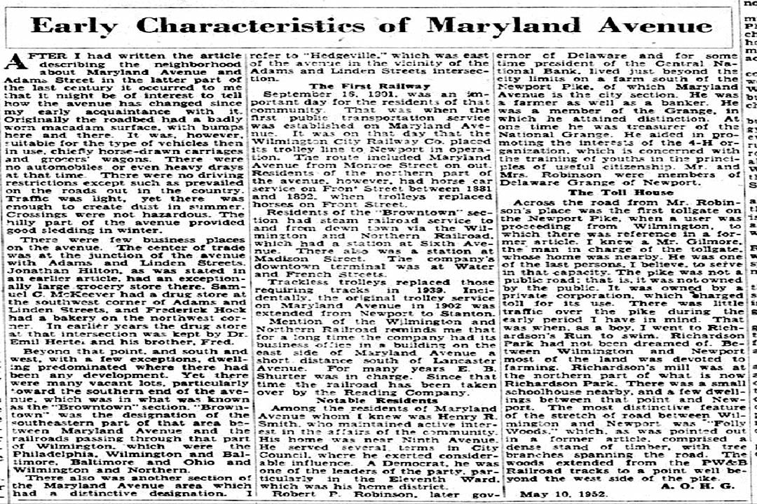 MARYLAND AVENUE IN DELAWARE HISTORY