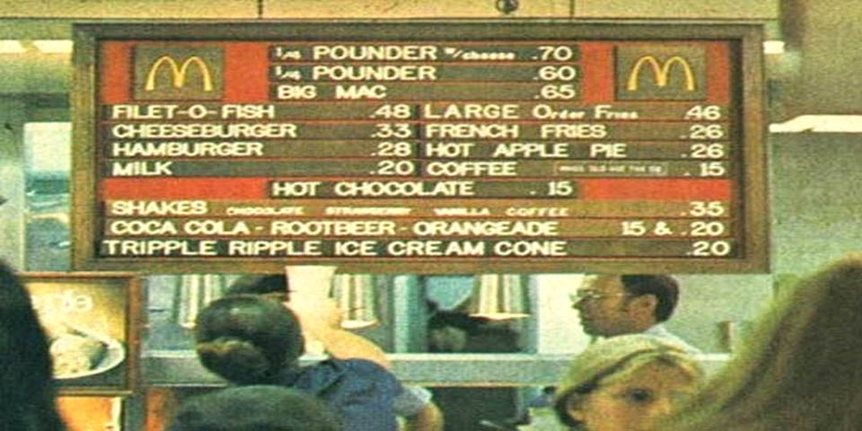 McDonalds menu in 1972