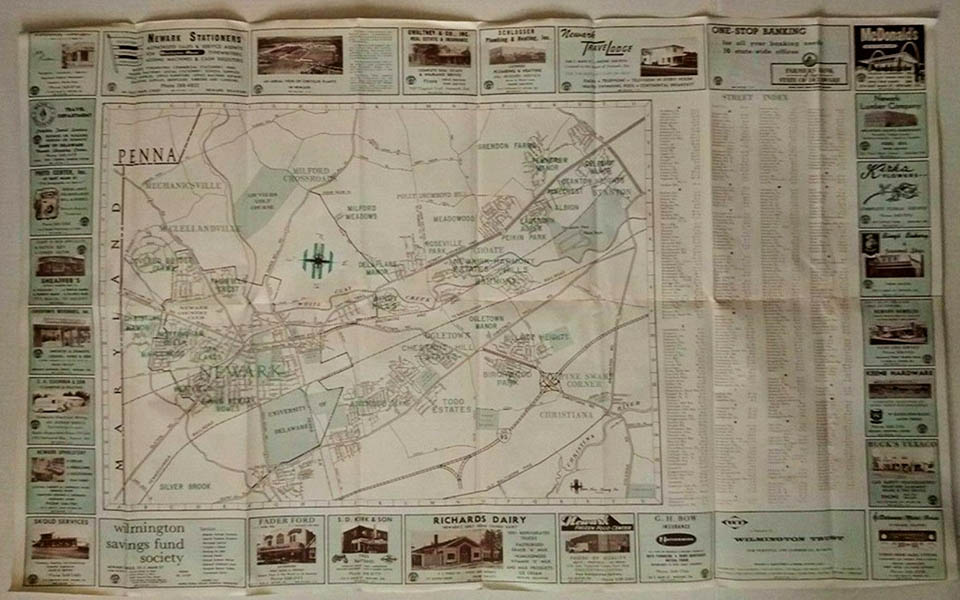 NEWARK DELAWARE MAP IN 1963 - with ads