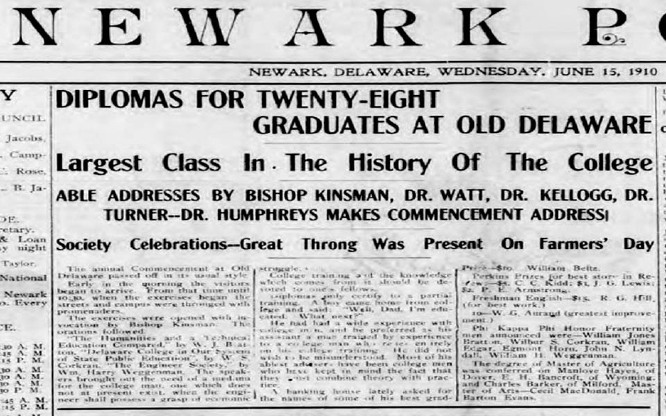 NEWARK POST ARTICLE ABOUT UNIVERSITY OF DELAWARE LARGEST CLASS 6-15-1910