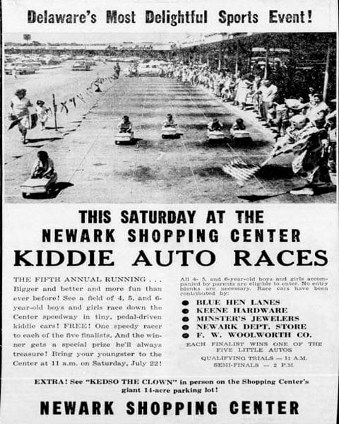 NEWARK SHOPPING CENTER IN DELAWARE KIDDIE AUTO RACES JULY OF THE MID 1960s