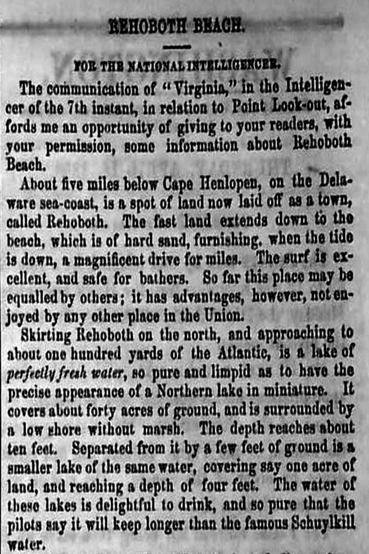 OLD REHOBOTH DELAWARE ARTICLE from the National Intelligencer in 1858 PAGE 2