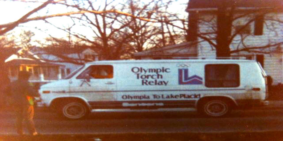 OLYMPIC TORCH VAN ROLLING THORUGH ELSMERE DELAWARE IN FEBRUARY OF 1980