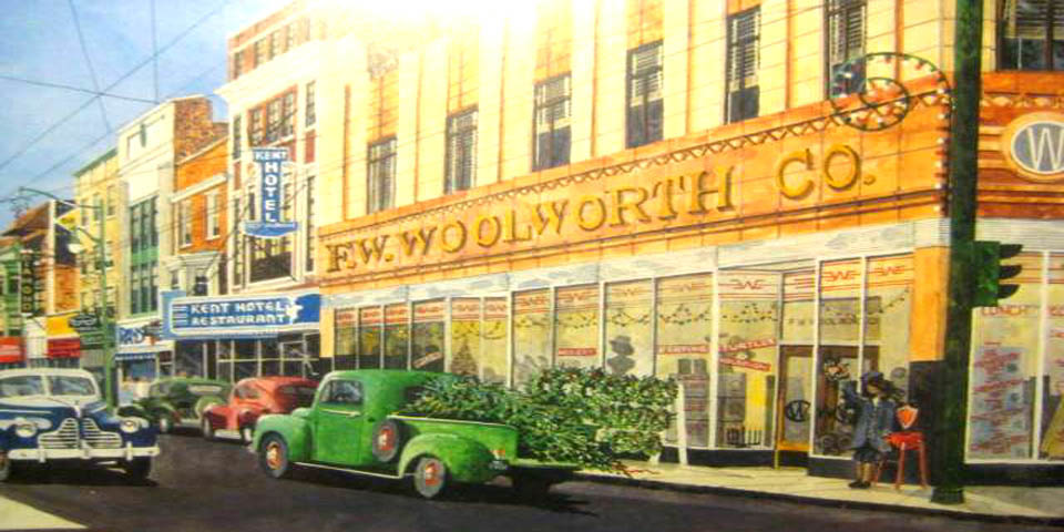 Painting of Woolworths Store at  9th and Market Streets in Wilmington Delaware 1940s