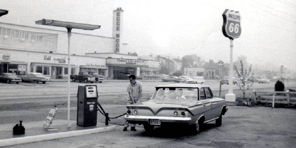 Phillips 66 across from the Edgemoor Theater northbound on Gov Printz Blvd in Wilmington Delaware circa early 1960s