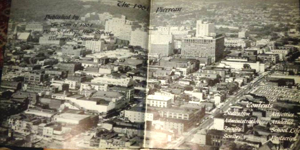 Pierre S Dupont High School 1961 YEABOOK areial photo of Wilmington Delaware