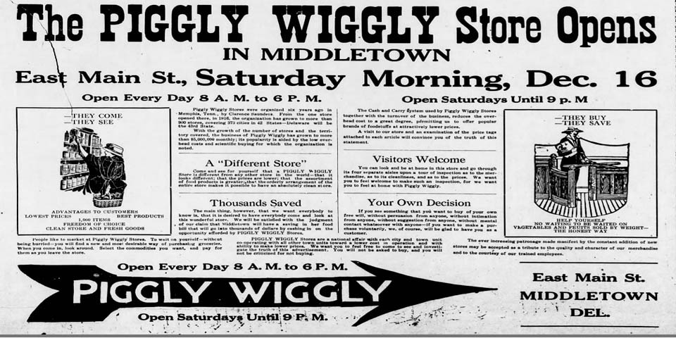 Piggly Wiggly AD in Middletown Delaware circa 1920s