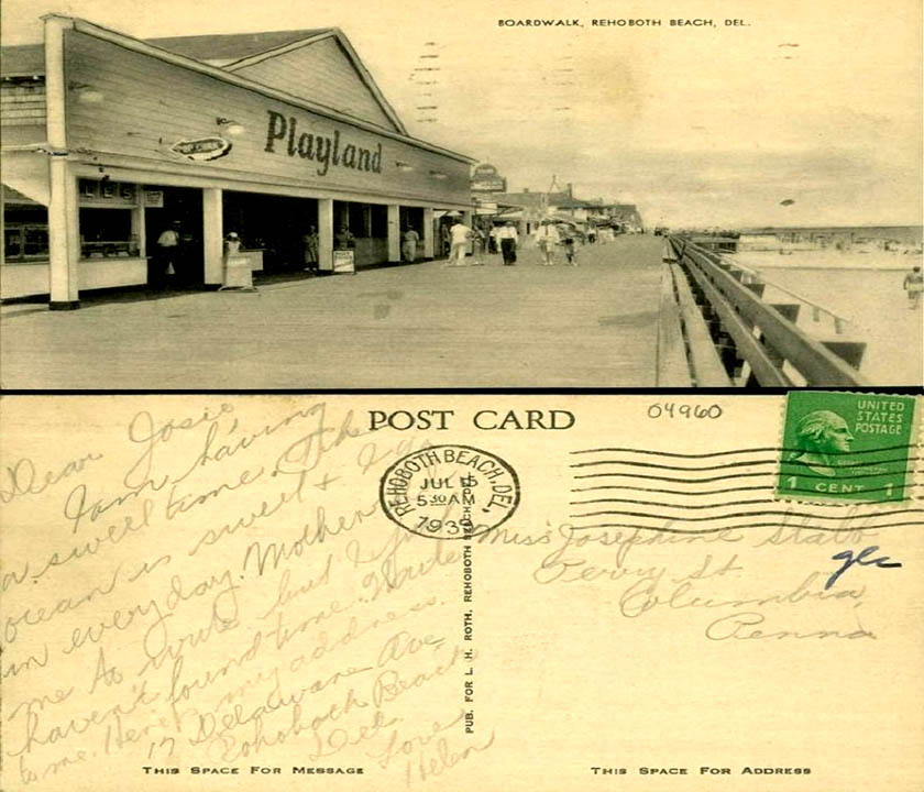 Playland Rehoboth Beach Delaware Postcard 1939