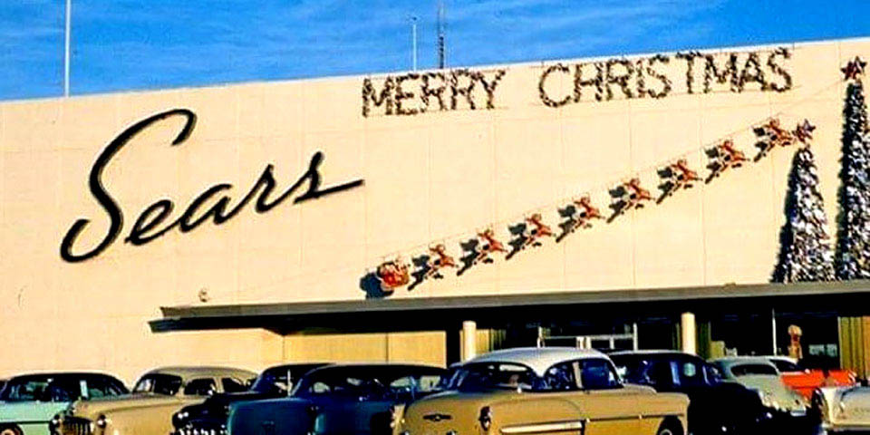 Sears Christmas banner at 40th and Market Streets Wilmington Delaware 1950s