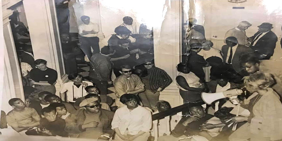 Sit-in at the University of Delaware after the Martin Luther King peace march in the 1960s