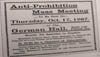 SUNDAY STAR AD FOR ANTI-PROHIBITION MASS MEETING AT THE GERMAN HALL ON 6TH AND FRENCH STREETS IN WILMINGTON DELAWARE  OCTOBER 1907