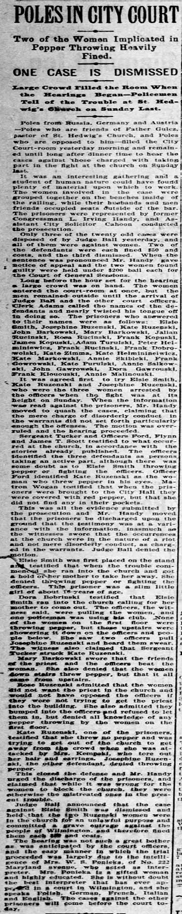ST HEDWIGNS CHURCH POLISH WOMEN ATTACK COPS ARTICLE IN WILMINGTON DELAWARE AUGUST 1900 - B