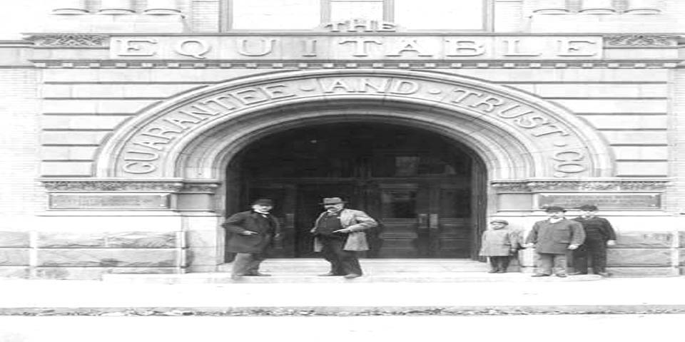 Superior Court Judge Henry C Conrad and John Rogers in front of the Equitable Guarantee and Trust Company building Wilmington Delaware circa 1900