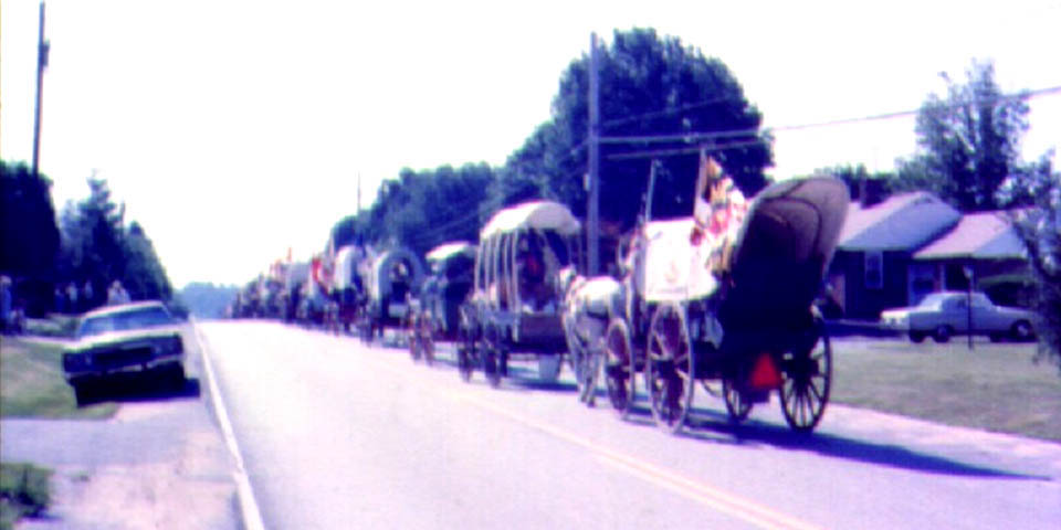 The 1976 Bicentennial wagon train heading into Delaware from Maryland on Route 273