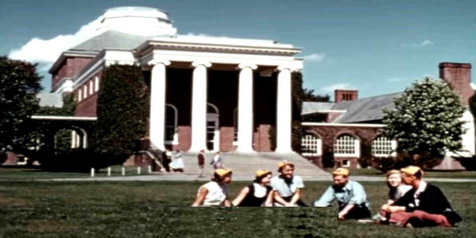 UNIVERSITY OF DELAWARE FRESHMEN LOUNGING ON THE MALL IN THE 1950s