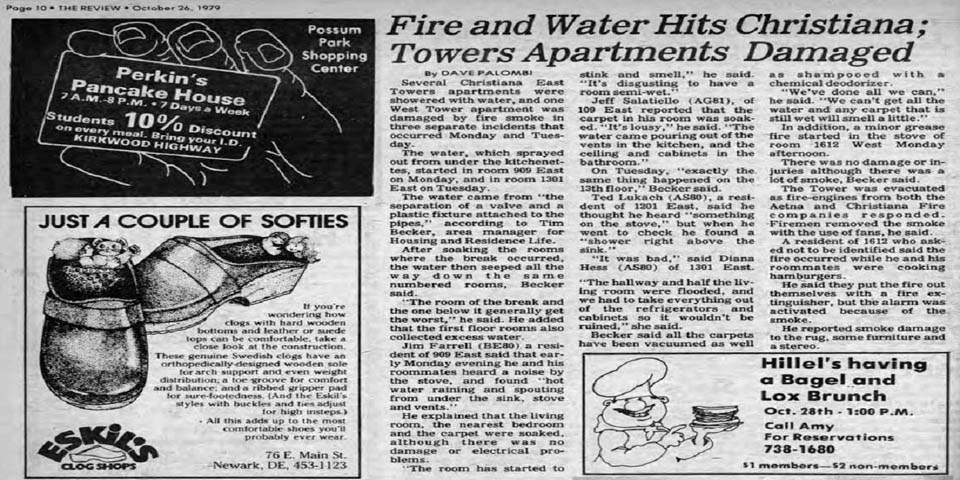 University of Delaware REVIEW ARTICLE ABUT FIRE AT THE TOWERS ON 10-26-1979