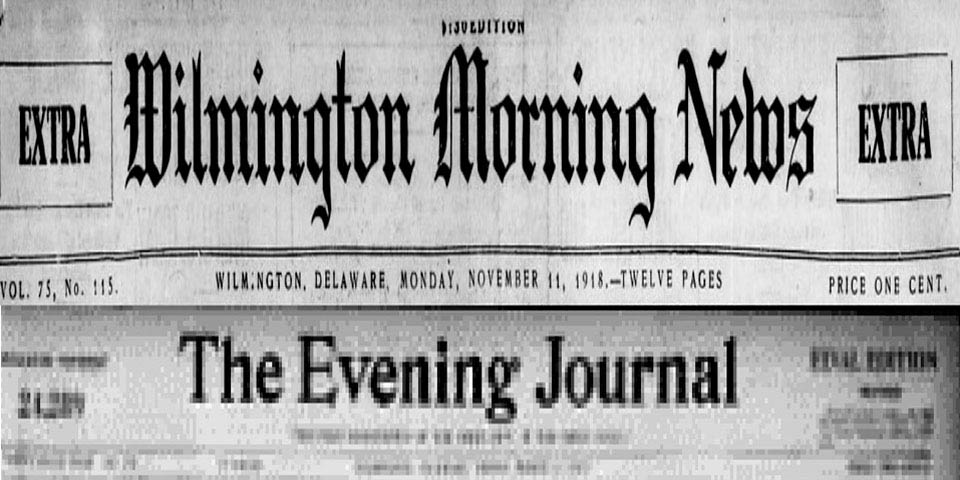 WILMINGTON MORNING NEWS AND EVENING JOURNAL NEWS BANNERS IN WILMINGTON DELAWARE NOVEMBER 11TH 1918