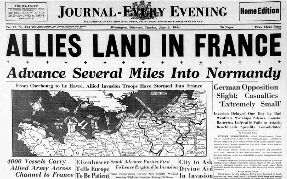 WILMINGTON NEWS JOURNAL ARTICLE IN WILMINGTON DELAWARE ABOUT D-DAY JUNE 6TH 1944