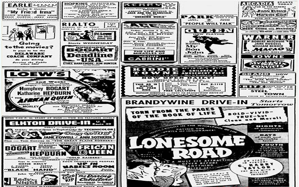 Wilmington Theater Guide Advertisement in Wilmington Delaware from the 1950s