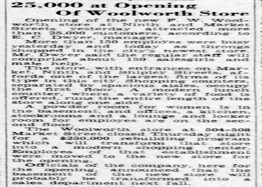 WOOLWORTHS MARKET STREET STORE OPENING ANNOUNCEMENT IN WILMINGTON DELAWARE NEWS JOURNAL MARCH 3RD 1940