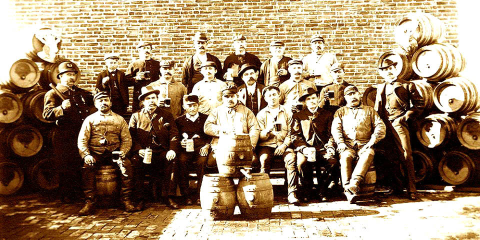 Workers of the Joseph Stoeckle Brewing Company in the court yard of the Diamond State Brewery in Wilmington Delaware circa 1900