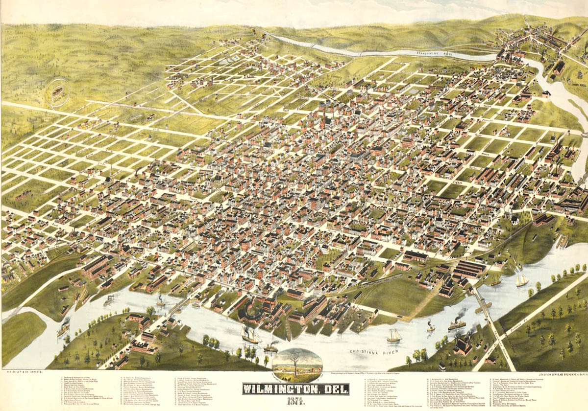 WILMINGTON DELAWARE BIRDS EYE VIEW 1874