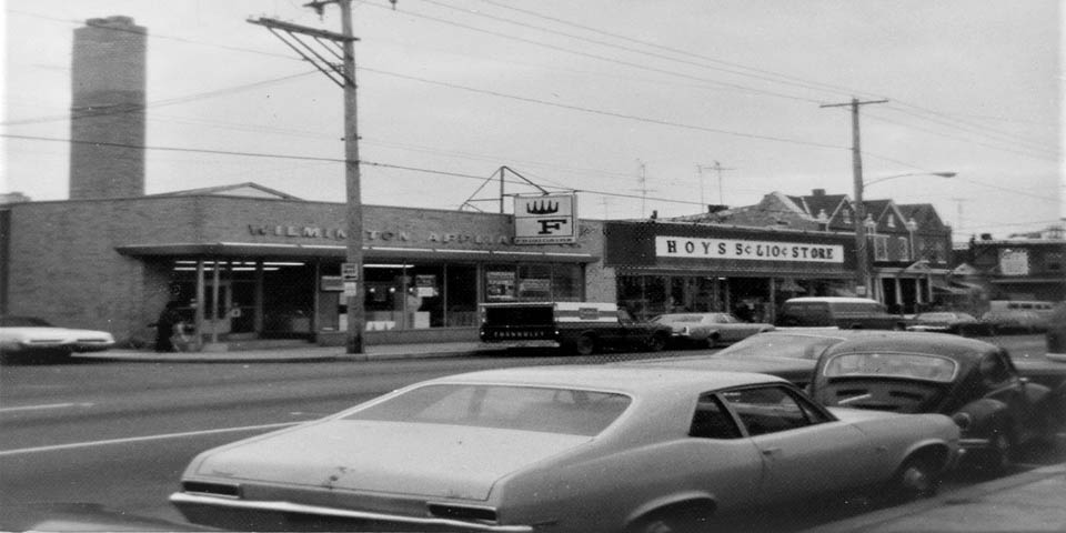 Wilmington Appliance Company at 206 North Union Street in Wilmington Delaware on the corner of Conrad Street early 1970s