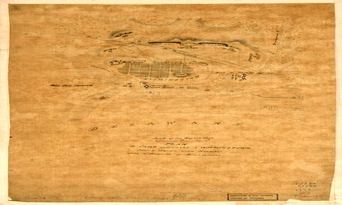 Wilmington Delaware British and Hessian military camp map in 1777 