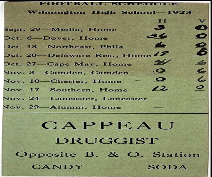 WILMINGTON HIGH SCHOOL FOOTBALL SCHEDULE IN WILMINGTON DELAWARE 1923