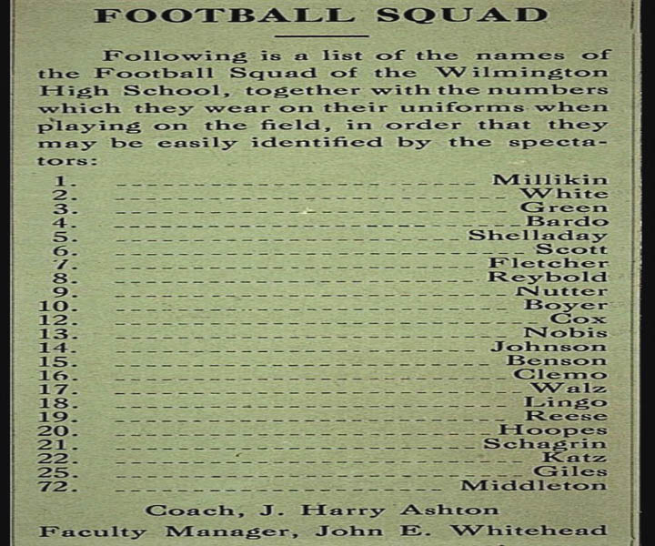 WILMINGTON HIGH SCHOOL FOOTBALL SQUAD IN WILMINGTON DELAWARE 1923