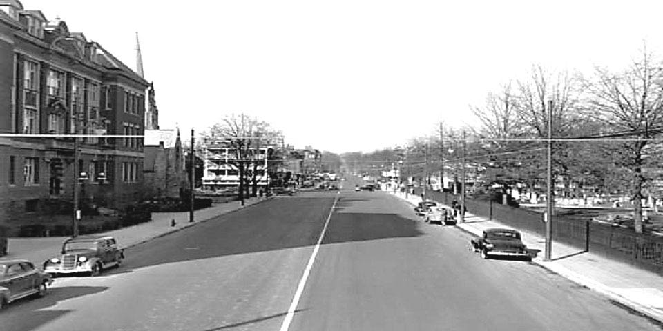 Wilmington High School and Trinity PE Church along Delaware Ave in Wilmington Delaware circa 1941